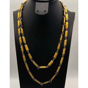 J.Crew Vintage  "Snappy Royal Yellow" Enamel Link Necklace 44" Opera Length